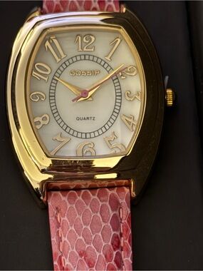 Gossip Gold Case Watch with Pink Snakeskin-Pattern Strap